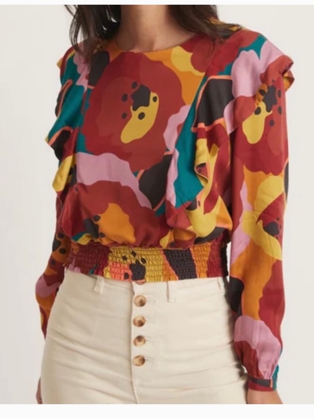 Marine Layer Multicolor Floral Ruffle Crop Top